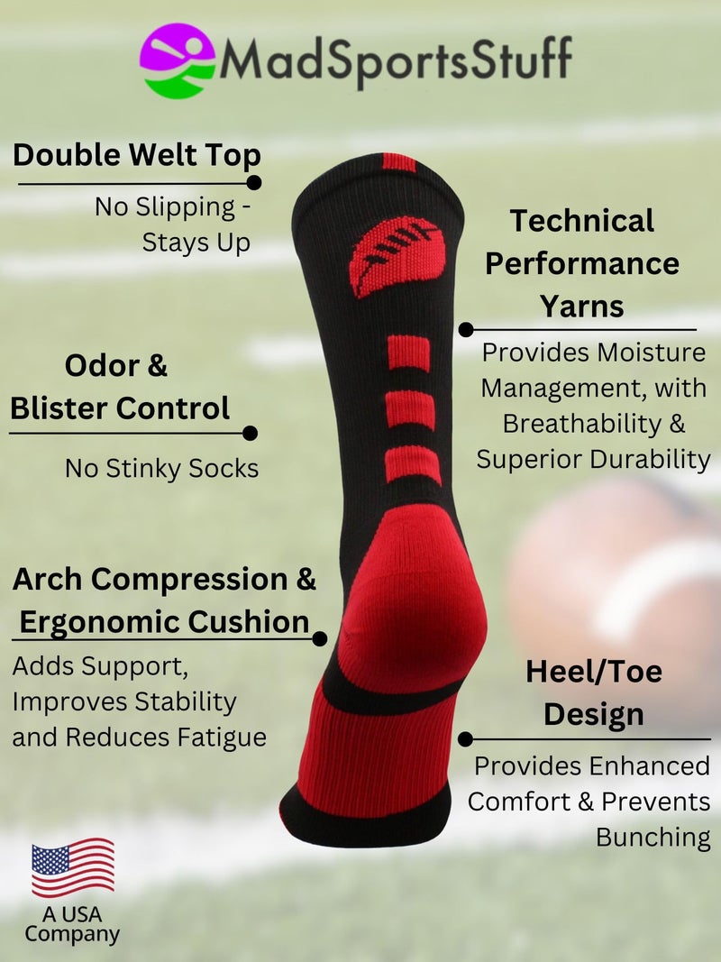 MadSportsStuff Football Logo Crew Socks (Black/Scarlet, Medium) - Image 3