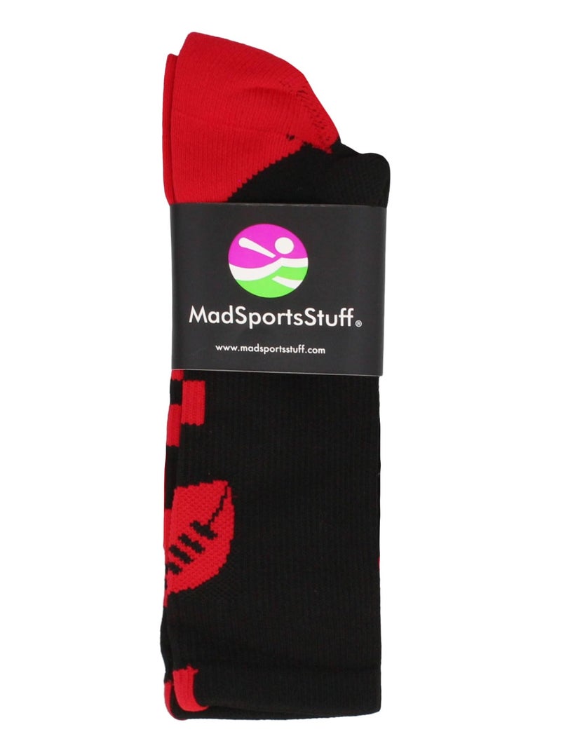 MadSportsStuff Football Logo Crew Socks (Black/Scarlet, Medium) - Image 2