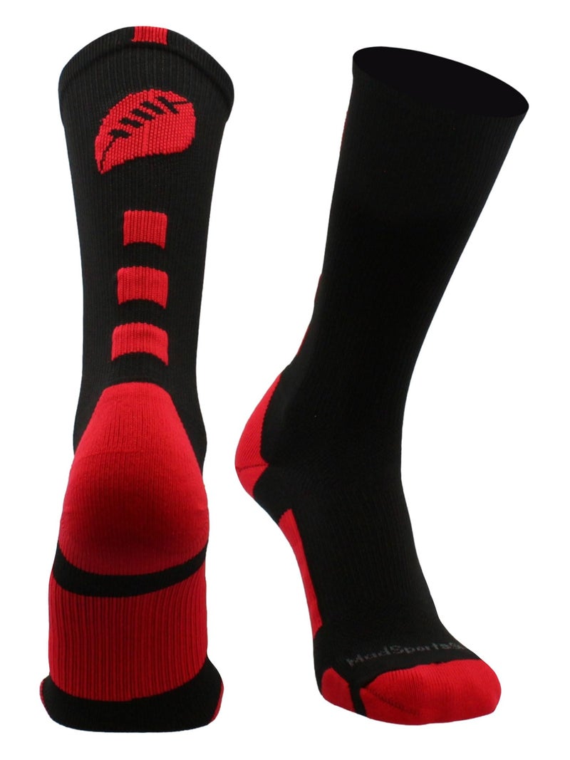MadSportsStuff Football Logo Crew Socks (Black/Scarlet, Medium) - Image 4
