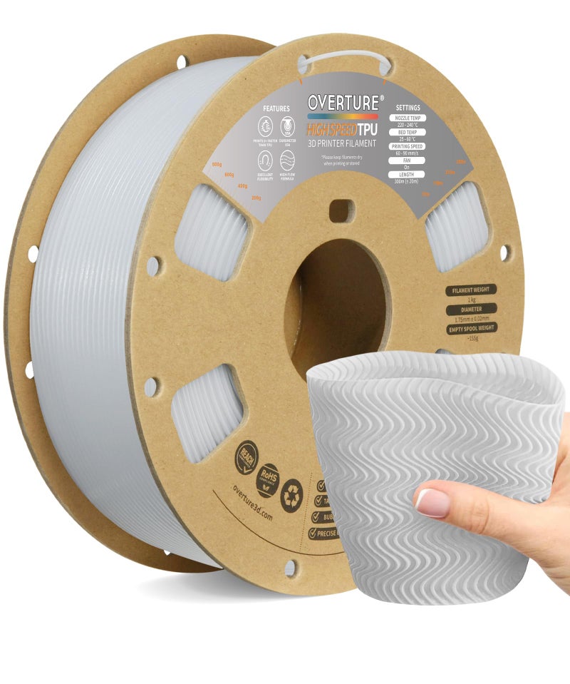 OVERTURE TPU High Speed Filament 1.75mm Flexible 95A TPU Roll, 3D Printer Filament,Dimensional Accuracy +/- 0.02 mm, Fit Most FDM Printer(HS TPU White) - Image 1