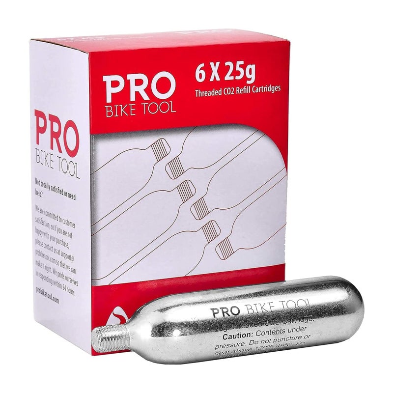 Pro Bike Tool CO2 Cartridges with Threaded Connection, 6 x 25g - Image 1