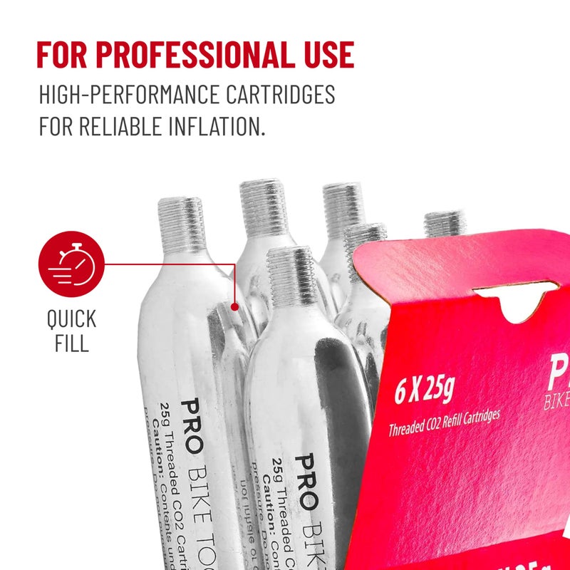 Pro Bike Tool CO2 Cartridges with Threaded Connection, 6 x 25g - Image 5