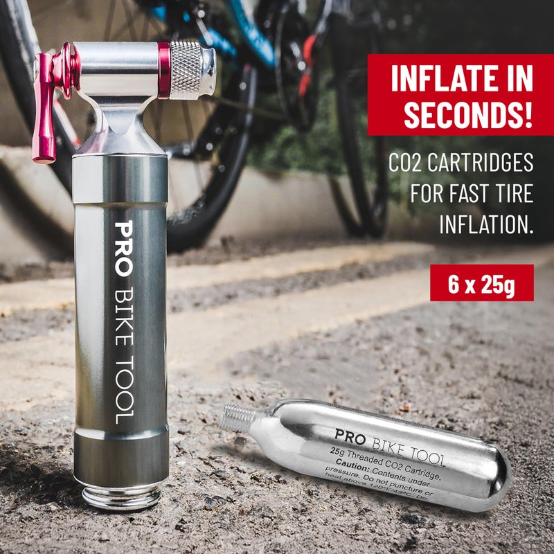 Pro Bike Tool CO2 Cartridges with Threaded Connection, 6 x 25g - Image 2