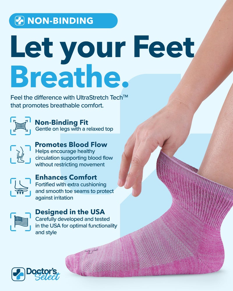 Doctor's Select Viscose Diabetic Socks for Women & Men - 6 Pairs, Non Binding, Loose Top, Smooth Toe Seams, Moisture-Wicking, Space Dye, Viscose Socks Women - Image 2
