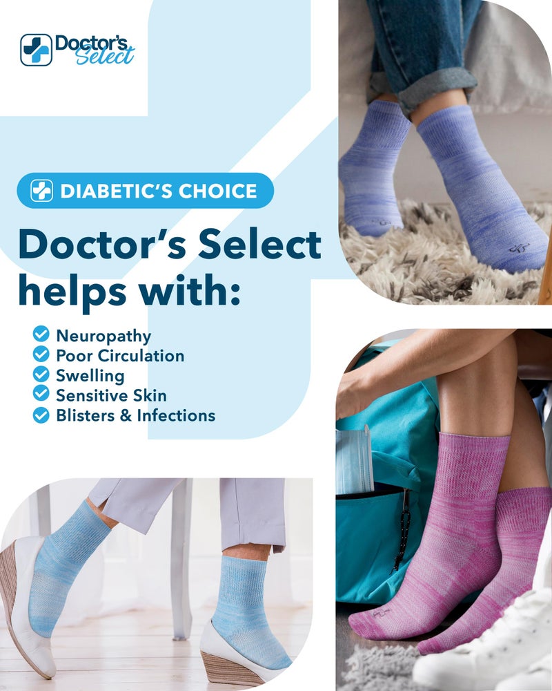 Doctor's Select Viscose Diabetic Socks for Women & Men - 6 Pairs, Non Binding, Loose Top, Smooth Toe Seams, Moisture-Wicking, Space Dye, Viscose Socks Women - Image 4