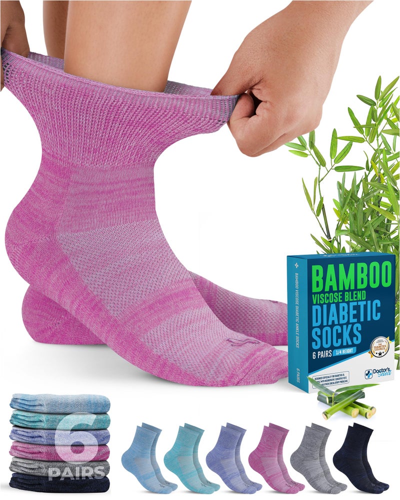 Doctor's Select Viscose Diabetic Socks for Women & Men - 6 Pairs, Non Binding, Loose Top, Smooth Toe Seams, Moisture-Wicking, Space Dye, Viscose Socks Women - Image 1