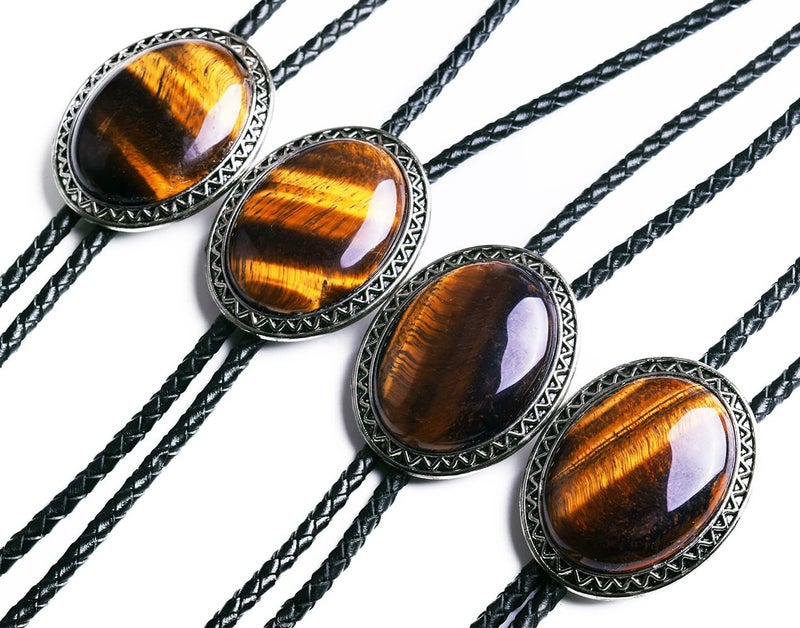 Moranse Bolo Tie with Natural Tiger Eye Stone Celtic Style Genuine and Cowhide Rope(Tiger Eyes 1 Style) - Image 4