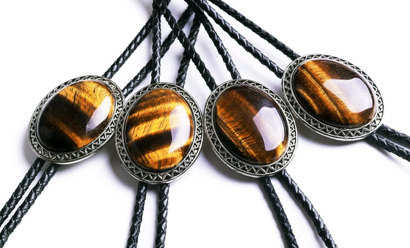 Moranse Bolo Tie with Natural Tiger Eye Stone Celtic Style Genuine and Cowhide Rope(Tiger Eyes 1 Style) - Image 5