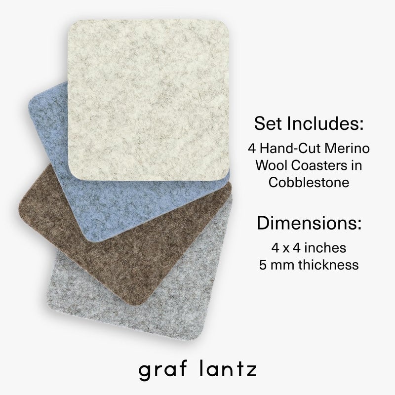 Graf Lantz - Bierfilzl Felt Coasters - Square - 100% Merino Wool - Moisture Wicking - Heat Resistant - Sustainable - Home Decor - Housewarming Gift - 4 Coaster Set - 4"" x 4"" x 5 mm - Cobblestone - Image 4