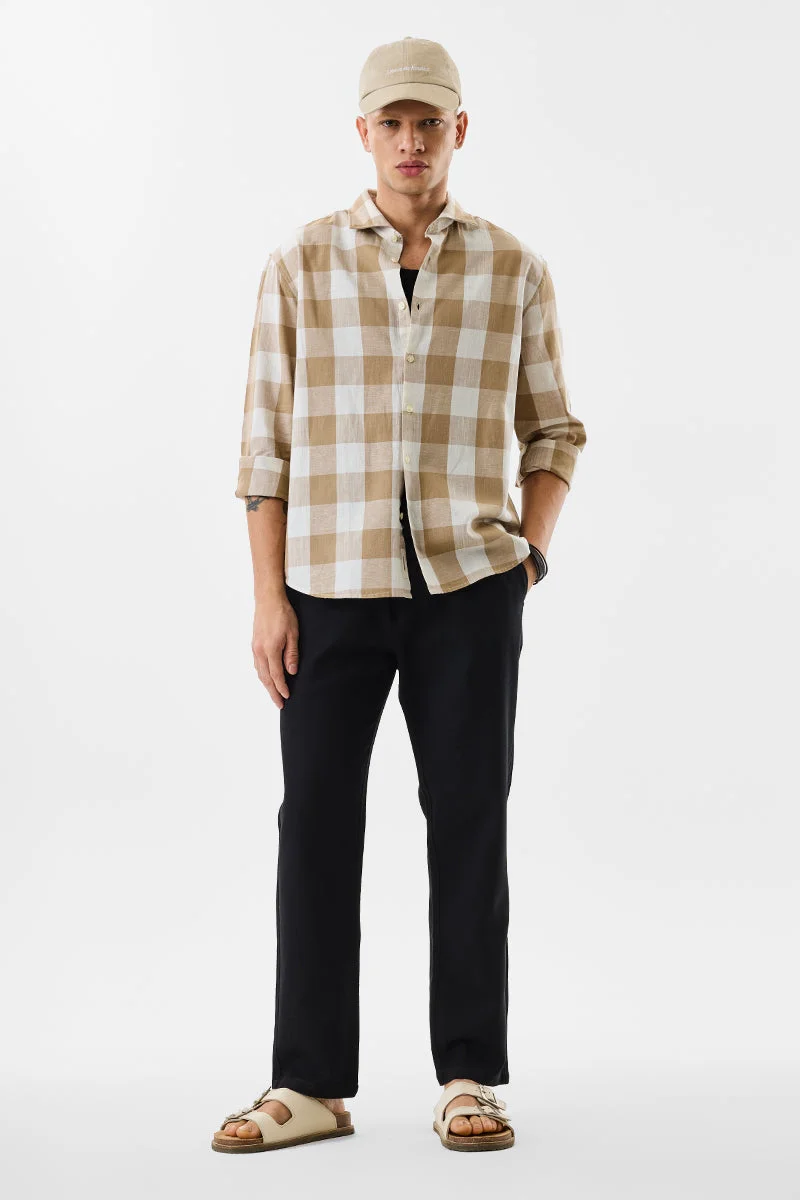 Snitch Black Black Solid Relaxed Casual Trousers for Men | Best Price UAE