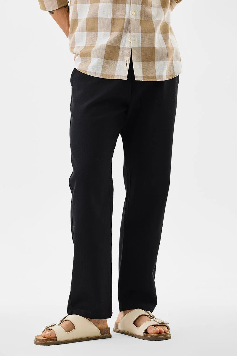 سنيتش Black Solid Relaxed Casual Trousers