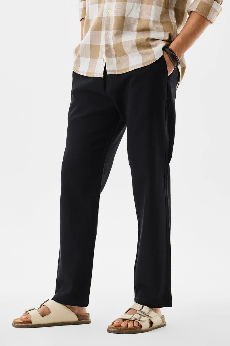 Snitch Black Black Solid Relaxed Casual Trousers for Men | Best Price UAE