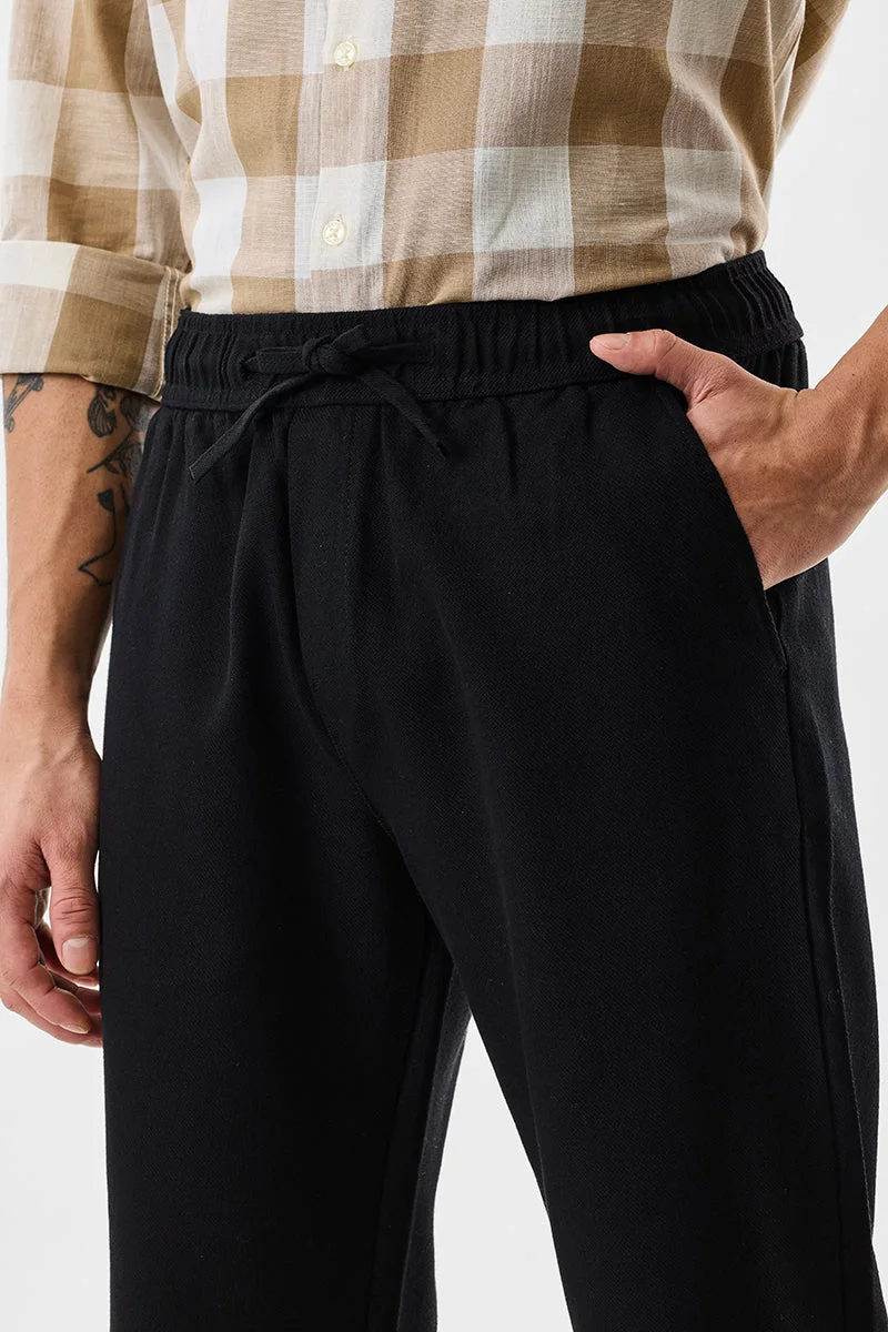 Snitch Black Black Solid Relaxed Casual Trousers for Men | Best Price UAE