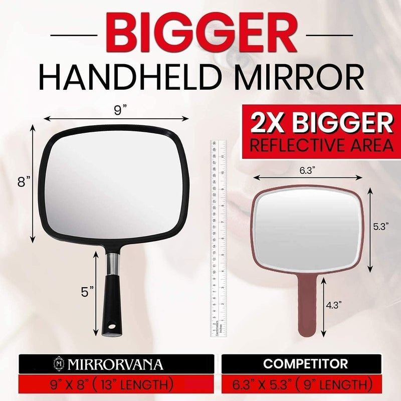 MIRRORVANA Large Hand Mirror with Comfy Handle - Black Portable Handheld Mirror - 9" x 13" - Image 2