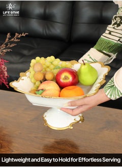 Life Smile LIFE SMILE Round Bone China Serving Bowl With Gold Stand  - Fruit Basket For Fruit Vegetable Storage Snack Nuts Cake Dessert  - Image 2