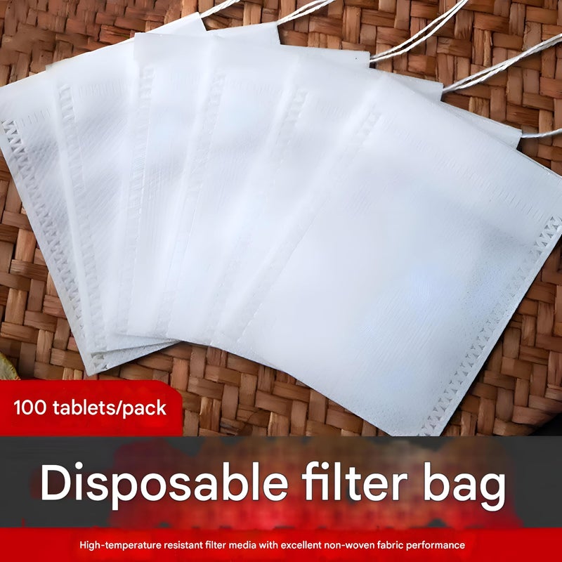 Tea Filters - Disposable Tea Bags with Tension Chain for Open Leaf Tea, Empty Non-Woven Fabric Filter Bags for Herbs, Spices, Coffee, 100 Pack, Suitable for Quick Preparation at Home and Travel. - Image 4