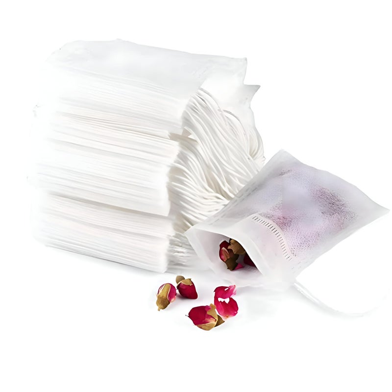 Tea Filters - Disposable Tea Bags with Tension Chain for Open Leaf Tea, Empty Non-Woven Fabric Filter Bags for Herbs, Spices, Coffee, 100 Pack, Suitable for Quick Preparation at Home and Travel. - Image 1
