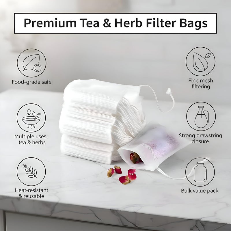 Tea Filters - Disposable Tea Bags with Tension Chain for Open Leaf Tea, Empty Non-Woven Fabric Filter Bags for Herbs, Spices, Coffee, 100 Pack, Suitable for Quick Preparation at Home and Travel. - Image 3