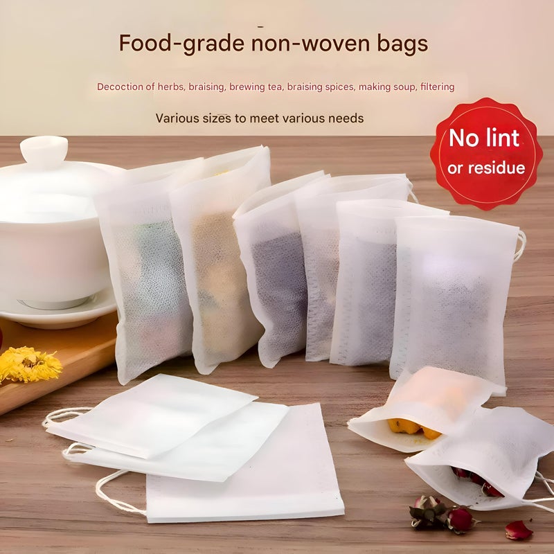 Tea Filters - Disposable Tea Bags with Tension Chain for Open Leaf Tea, Empty Non-Woven Fabric Filter Bags for Herbs, Spices, Coffee, 100 Pack, Suitable for Quick Preparation at Home and Travel. - Image 2
