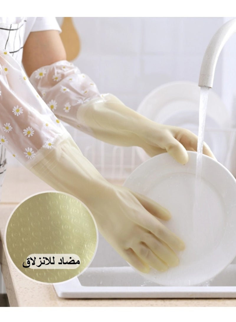 2 pairs of thickened and durable dishwashing gloves, waterproof, anti-slip, protective, large size, available in yellow and pink, reusable - Image 4