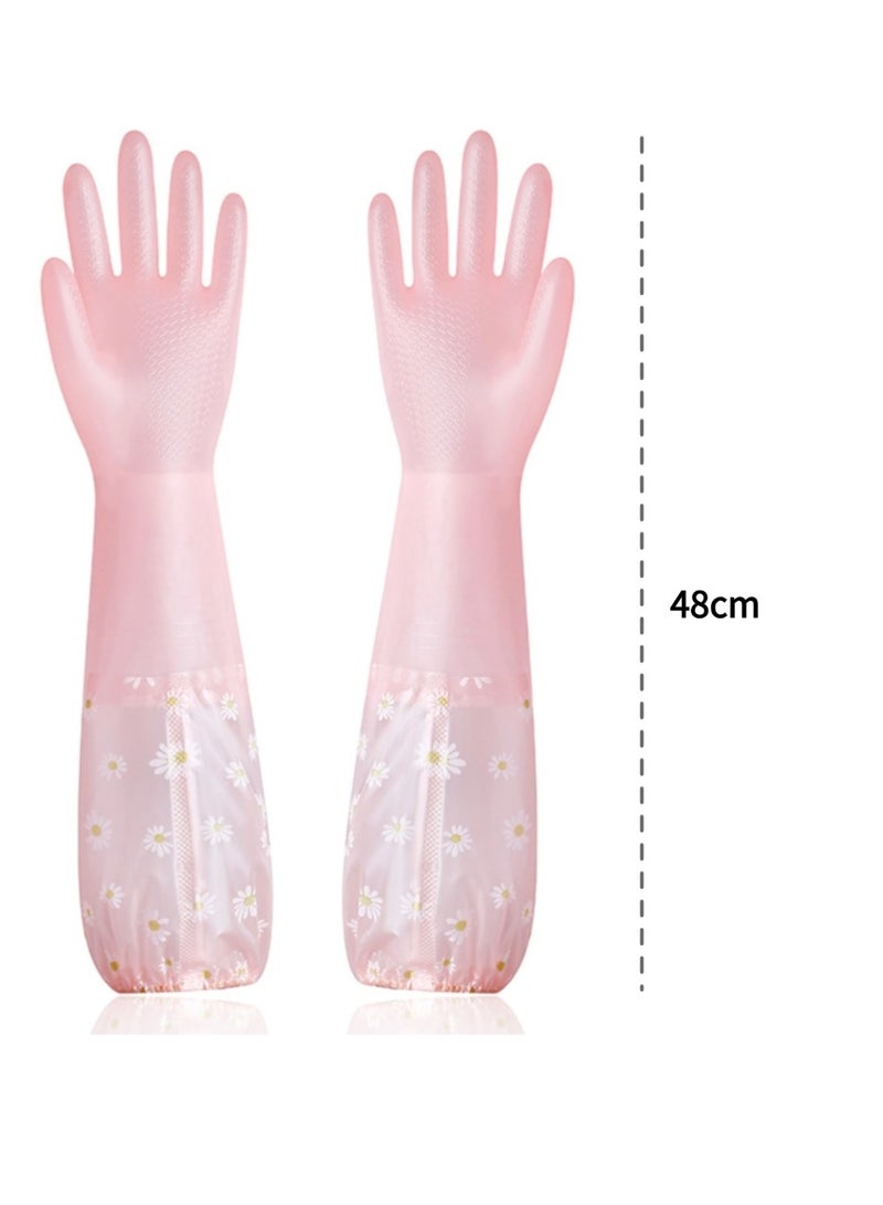 2 pairs of thickened and durable dishwashing gloves, waterproof, anti-slip, protective, large size, available in yellow and pink, reusable - Image 2