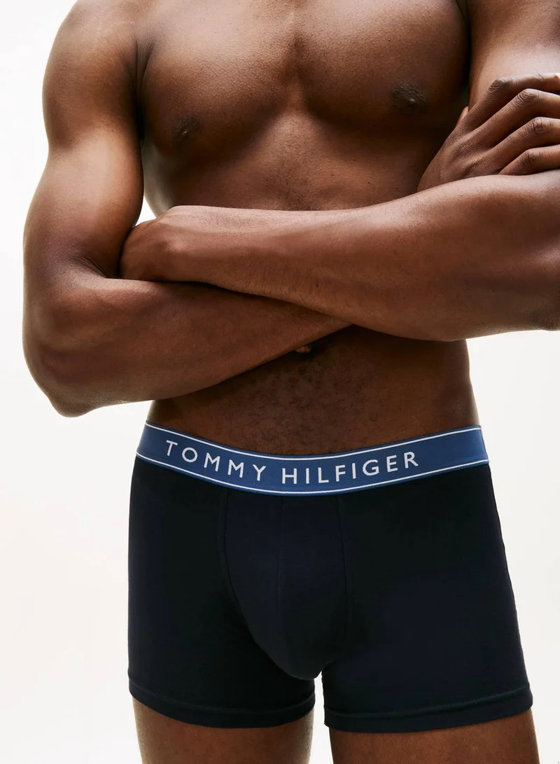 TOMMY HILFIGER Ple Pnk/Ant Slver/Aeg Sea 3-Pack Essential Logo Waistband Trunks for Men | Best Price UAE