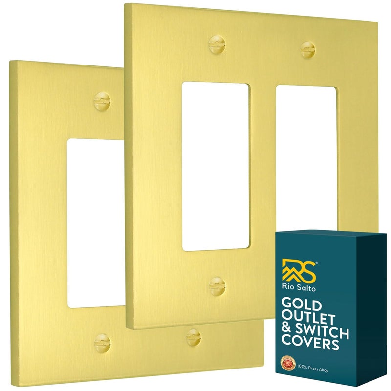 Rio Salto Modern Metal Vibrant Yellow Gold Double Decorator Wall Outlet Cover Light Switch Double Rocker Decorator Wall Plate MIDSIZE Covers Decorative Receptacle Rocker 2Gang 2Pack - Image 2