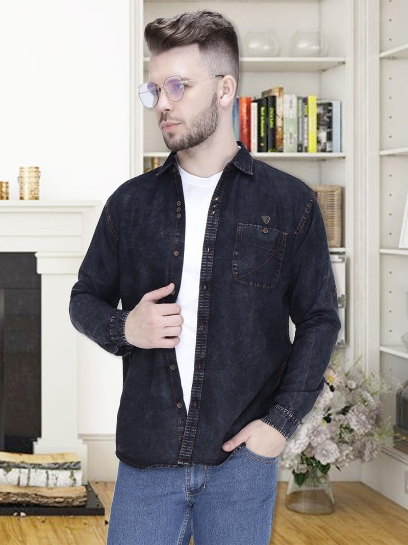 Kuons Avenue Men's Denim Casual Shirt | Men Denim Shirt (KACLFS1428T-XL_Black Cloud_X-Large) - Image 4