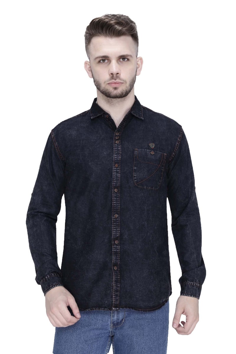 Kuons Avenue Men's Denim Casual Shirt | Men Denim Shirt (KACLFS1428T-XL_Black Cloud_X-Large) - Image 1