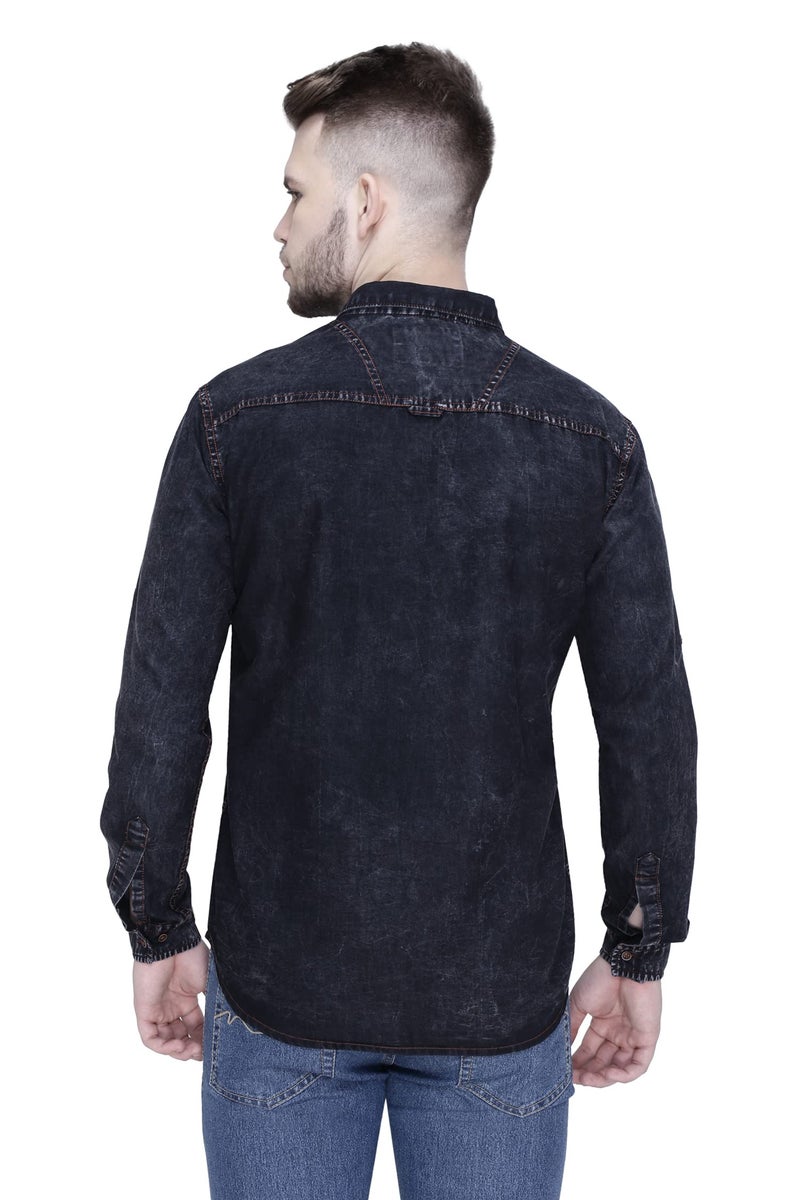 Kuons Avenue Men's Denim Casual Shirt | Men Denim Shirt (KACLFS1428T-XL_Black Cloud_X-Large) - Image 2