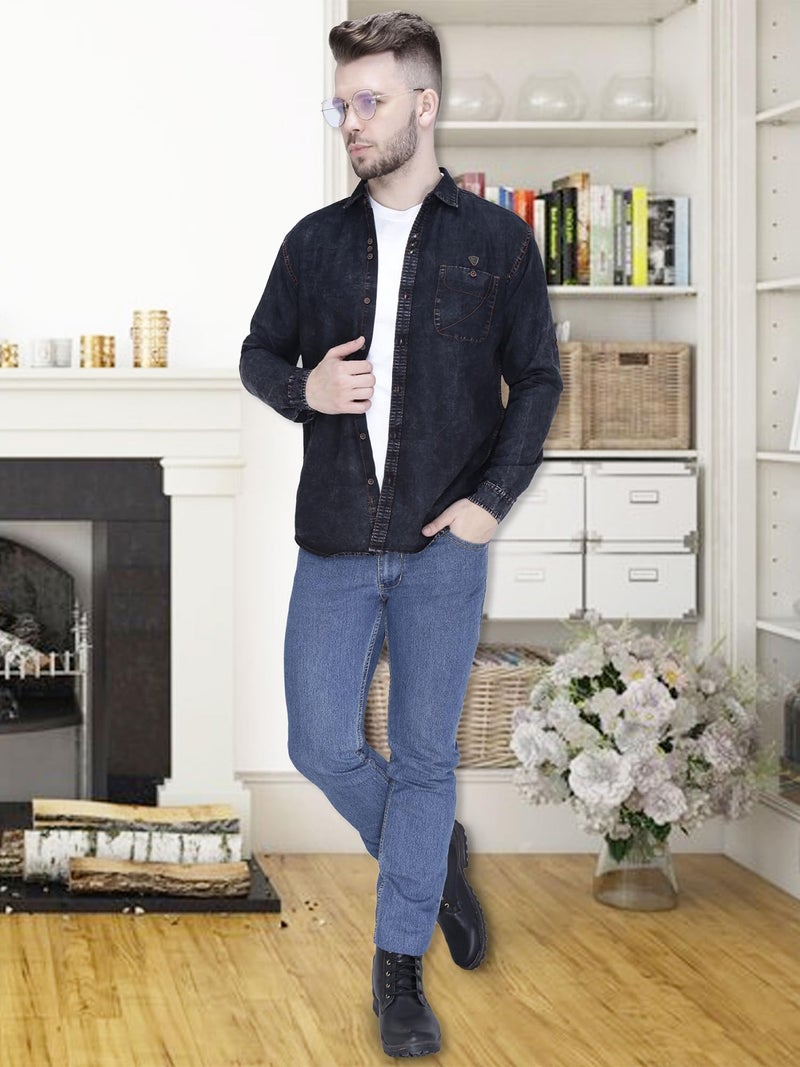 Kuons Avenue Men's Denim Casual Shirt | Men Denim Shirt (KACLFS1428T-XL_Black Cloud_X-Large) - Image 3