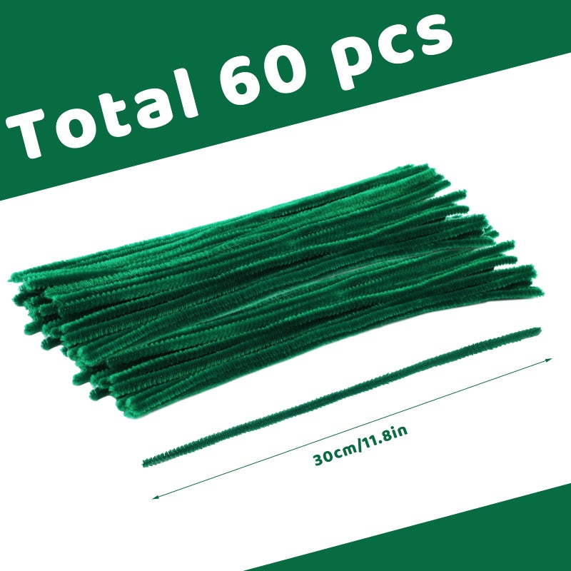 Veroave 60 Pieces Green Pipe Cleaners - Pipe Cleaners Chenille Stem,Bulk Art & Craft Pipe Cleaners for Christmas Craft and Creative Home Decoration - Image 2