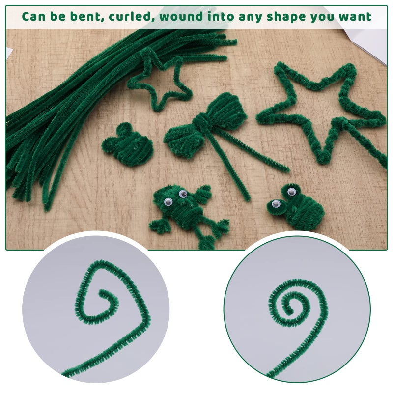 Veroave 60 Pieces Green Pipe Cleaners - Pipe Cleaners Chenille Stem,Bulk Art & Craft Pipe Cleaners for Christmas Craft and Creative Home Decoration - Image 4