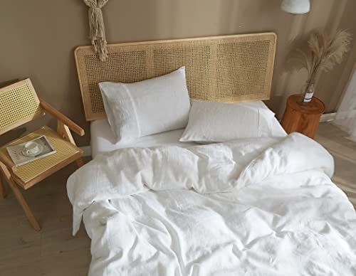 Ivellow Bed Linen Set, 100% Pure French Linen Duvet Cover, Queen, 3Pcs (1 Duvet Cover, 2 Pillowcases), Off White - Image 2