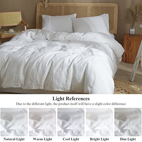 Ivellow Bed Linen Set, 100% Pure French Linen Duvet Cover, Queen, 3Pcs (1 Duvet Cover, 2 Pillowcases), Off White - Image 3