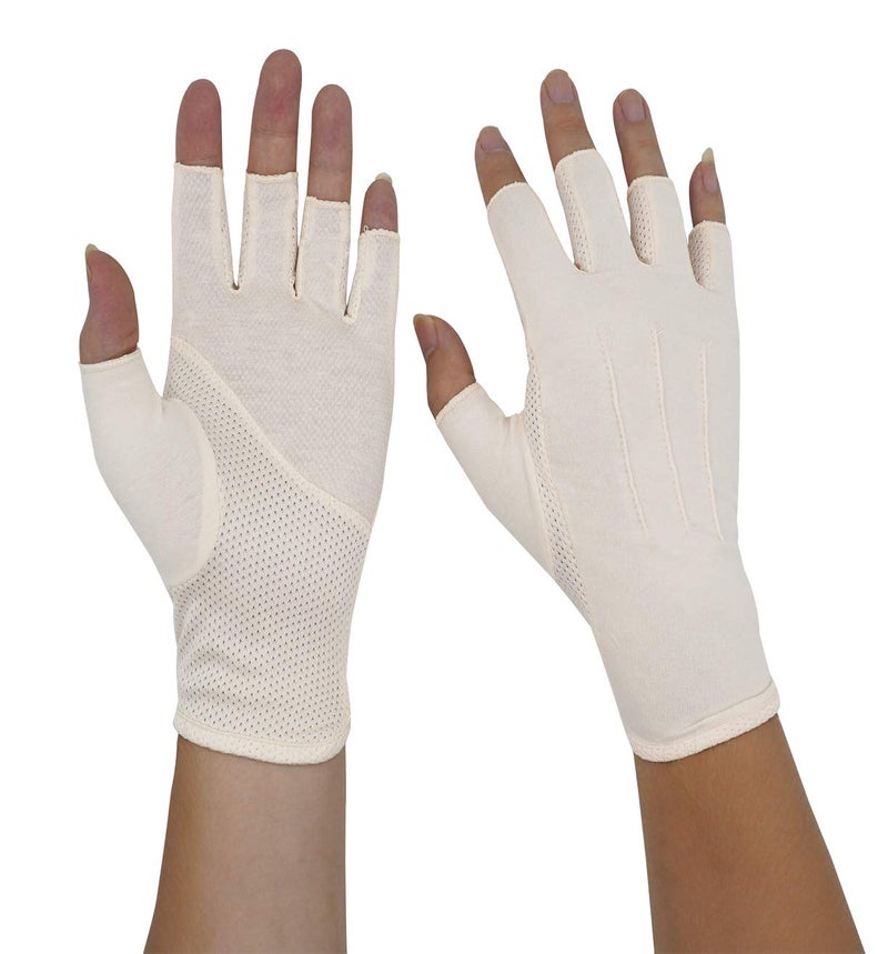 Bienvenu Mens Spring Summer Sunblock Fashion Fingerless Short Gloves Anti Slip Breathable Texting Gloves, Beige - Image 1