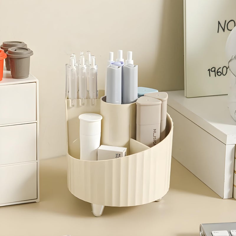 Jinila 4 Different Size Compartments Round Makeup Brush Holder Cosmetic Dressing Table Organizer for Vanity, Bathroom and Desktop for Girls and Woomen (Pack of 1, Cream Color) - Image 4