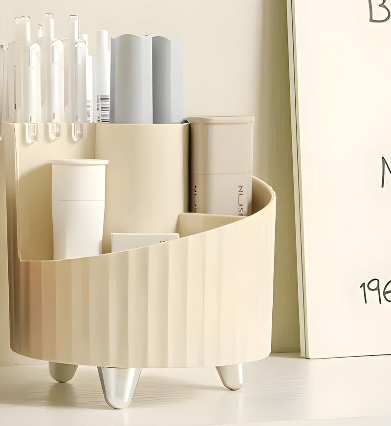 Jinila 4 Different Size Compartments Round Makeup Brush Holder Cosmetic Dressing Table Organizer for Vanity, Bathroom and Desktop for Girls and Woomen (Pack of 1, Cream Color) - Image 5