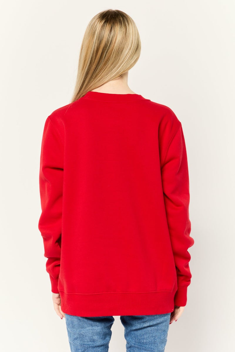 Michael Kors Women Ribbed Neck Brand Logo Long Sleeves Sweatshirt, Red - Image 4