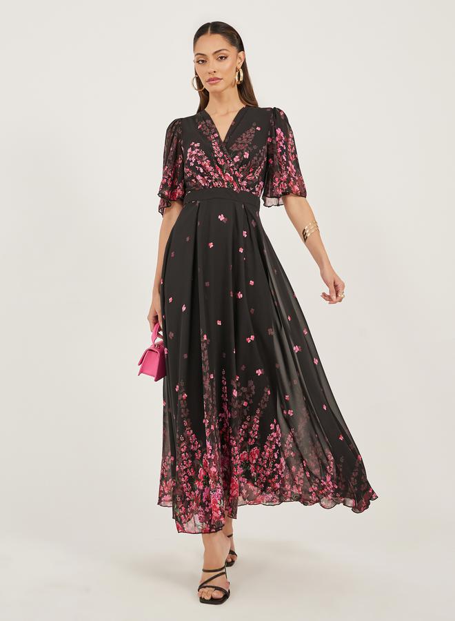 Styli Floral Print Flared Sleeves A-Line Maxi Dress - Image 1