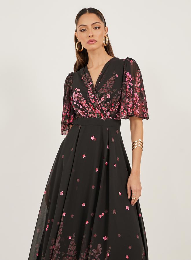 Styli Floral Print Flared Sleeves A-Line Maxi Dress - Image 3