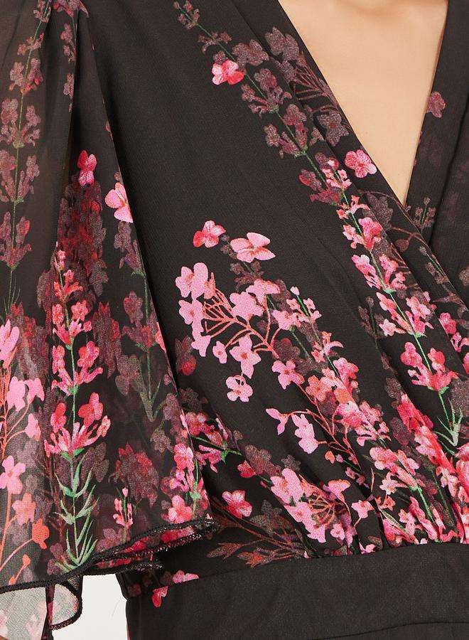 Styli Floral Print Flared Sleeves A-Line Maxi Dress - Image 4