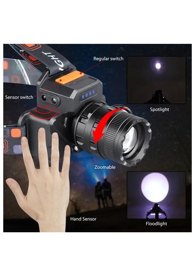 AROAQ - Sensor Headlamp Rechargeable Led Headlight For Hiking Camping Fishing 20000 Lumens USB Rechargeable Motion Sensor Headlamp - Image 1