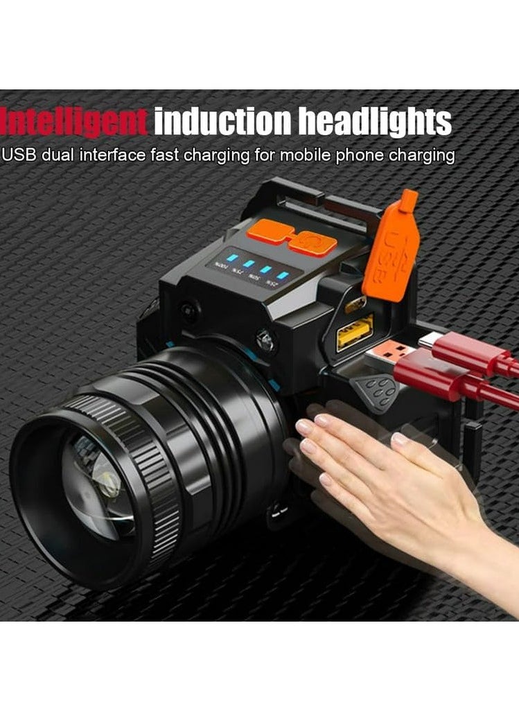 AROAQ - Sensor Headlamp Rechargeable Led Headlight For Hiking Camping Fishing 20000 Lumens USB Rechargeable Motion Sensor Headlamp - Image 1