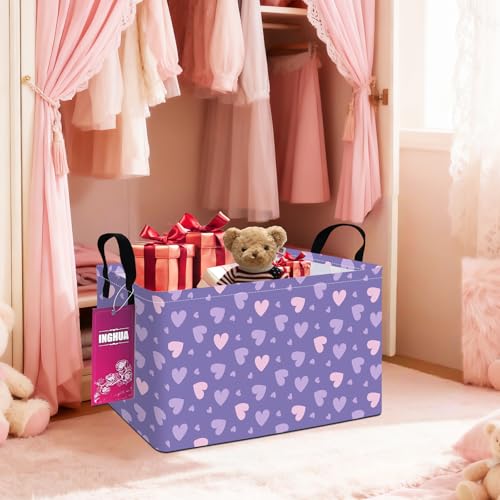 INGHUA Rectangular Storage Basket Fabric Organizer Bin for Toys,Books,Clothes,Gifts,Pets-Perfect for Home,Office,Nursery,Dorm,Shelf(Rec-Purple hearts) - Image 4
