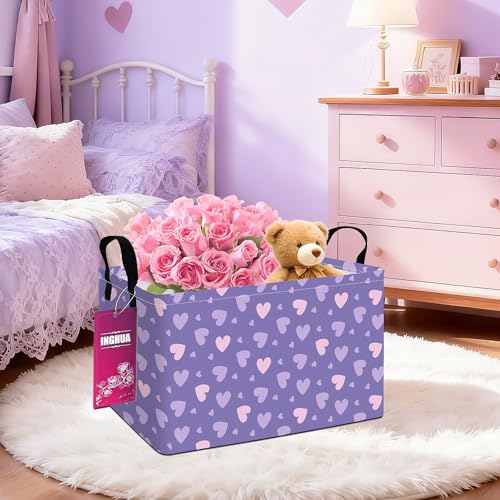 INGHUA Rectangular Storage Basket Fabric Organizer Bin for Toys,Books,Clothes,Gifts,Pets-Perfect for Home,Office,Nursery,Dorm,Shelf(Rec-Purple hearts) - Image 3