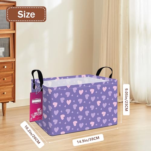INGHUA Rectangular Storage Basket Fabric Organizer Bin for Toys,Books,Clothes,Gifts,Pets-Perfect for Home,Office,Nursery,Dorm,Shelf(Rec-Purple hearts) - Image 2