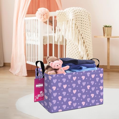 INGHUA Rectangular Storage Basket Fabric Organizer Bin for Toys,Books,Clothes,Gifts,Pets-Perfect for Home,Office,Nursery,Dorm,Shelf(Rec-Purple hearts) - Image 5