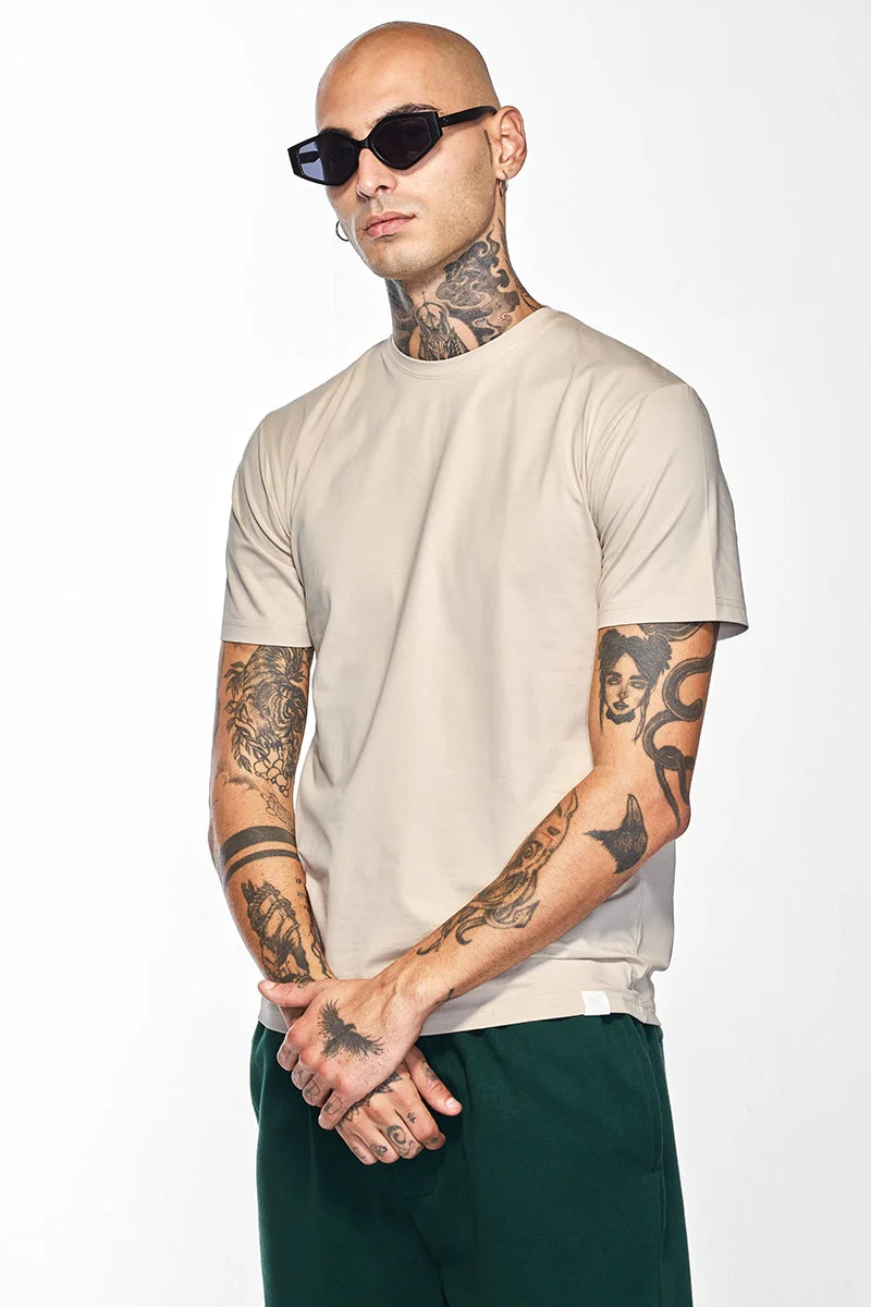 SNITCH Slim Fit Stretch Core Lab Beige T-Shirt