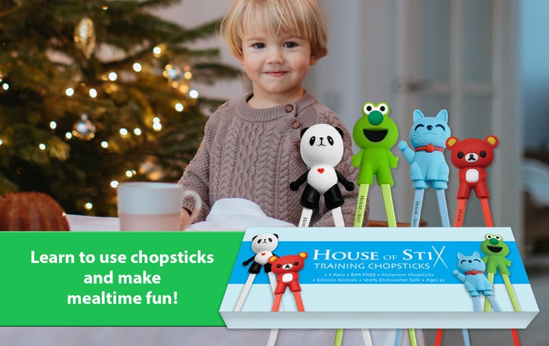 House of Stix Kids Training Chopsticks for Toddlers, Kids and Adults â€“ Removable Finger Helpers, Animal Design, BPA-Free, Dishwasher-Safe (Animals 4-Pack) - Image 2
